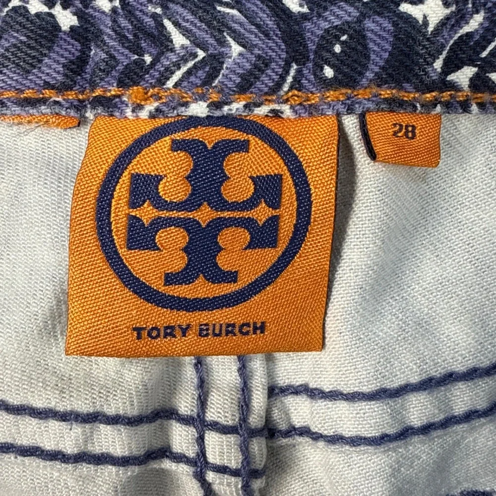 Tory Burch Ivy Super Skinny Jeans Purple White Mandala Print Stretch Denim 28